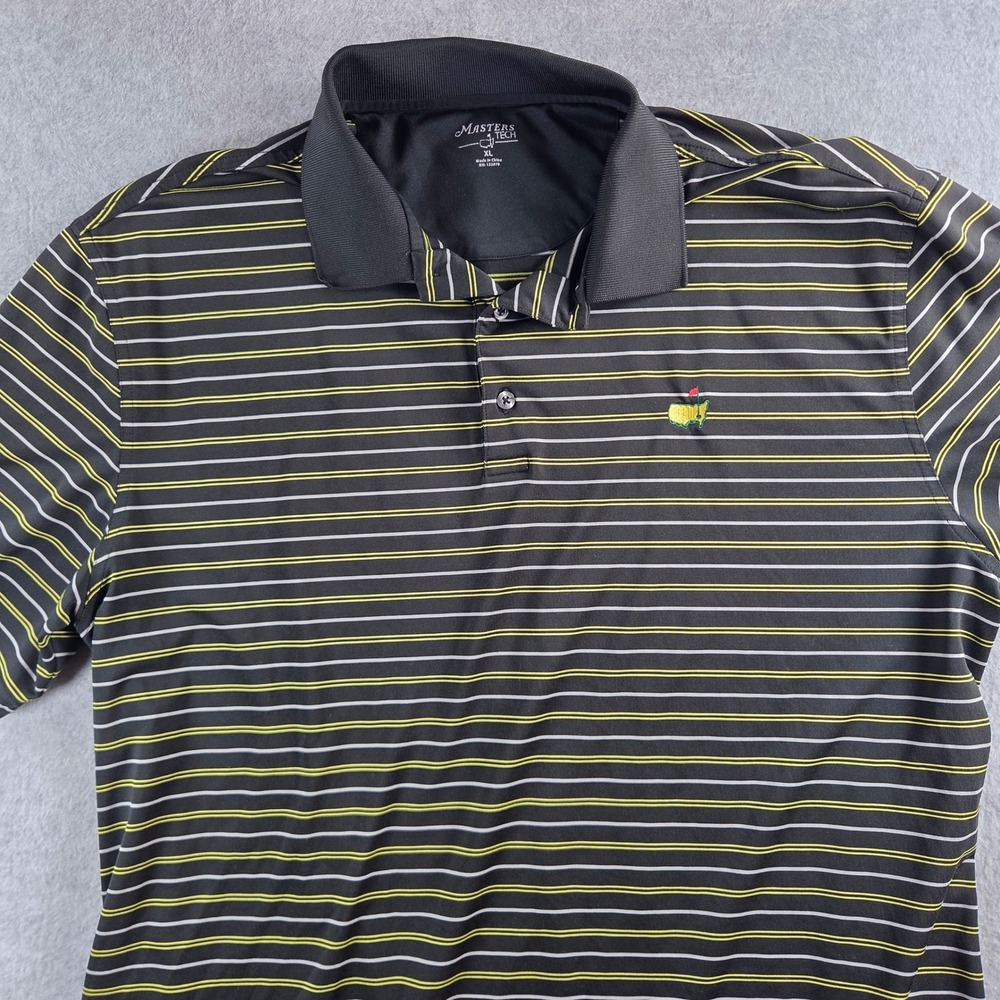 Masters Tech Golf Polo Mens XL Black Yellow Striped Performance Augusta Shirt